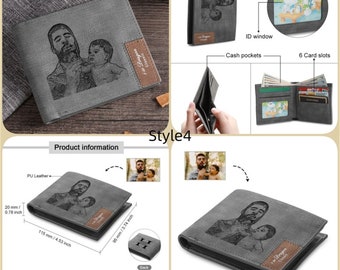 Portefeuille Photo Personnalisé Cuir – Portefeuille Homme Gravé Avec Photo Et Texte, 2 Volets, Cadeau Anniversaire Papa Mari