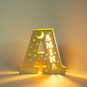 Luz de letras de madeira personalizada, luz noturna com nome personalizado, lâmpada de cabeceira do alfabeto, luz de decoração de quarto infantil, lâmpada do alfabeto, sinal de letras