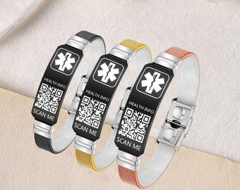 Bracelet médical à code QR personnalisé, informations de santé personnalisées et identifiant d'alerte, cadeau pour les patients atteints de diabète, d'épilepsie, d'hypertension et d'allergies