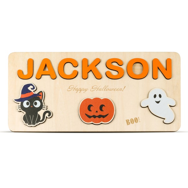 Personalized Baby toddler kid Halloween Toys,Custom Name Wooden Puzzles,Educational Toys,Montessori Toys,Halloween Gifts,Baby Shower Gift