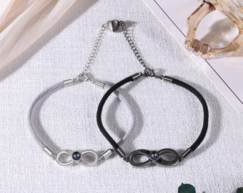 Benutzerdefinierte Paar Armbänder, Projektionsstein Paar Armbänder, versteckte bunte Foto Armbänder, magnetische Armband, Jubiläumsgeschenk für ihn, sie