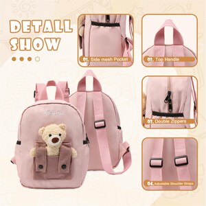 Custom Toddler Backpack with Name, Embroidered Name Kids Preschool Backpack, Teddy Bear Kawaii Backpack, Boys Girls Back to School Gift image 3