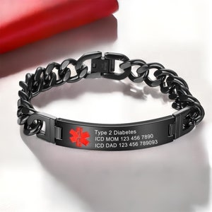 Personalized Medical Bracelet with Medical Information and Alert ID - Black,for Epilepsy, Heart Disease, Diabetes, and Alzheimer's patients