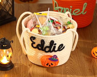 2025 Personalized Halloween Treat Basket,Trick or Treat Bag,Halloween Candy Basket,Trick or Treat Basket,Candy Tote,Halloween gift for kids