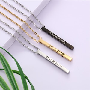 Joyería hecha a mano personalizada Collar de coordenadas personalizado, grabado de 1-4 lados, collar de barra delgada, collares con nombre, regalo de boda, para collar de mujer