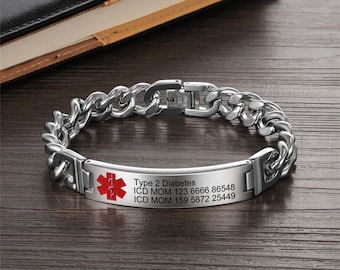 2026 Customized Medical Alarm Bracelet-Including Medical Informattion and ID, for Epilepsy,Heart Disease, Diabetes,and Alzheimer's Patients