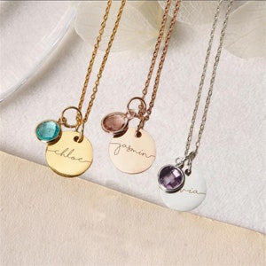 Personalized Women&#39;s Birthstone Necklace,Engraved Name Necklace,Custom Necklace,Gift for Mom,Gift for Best Friend,Gift for Her,Handmade Gift