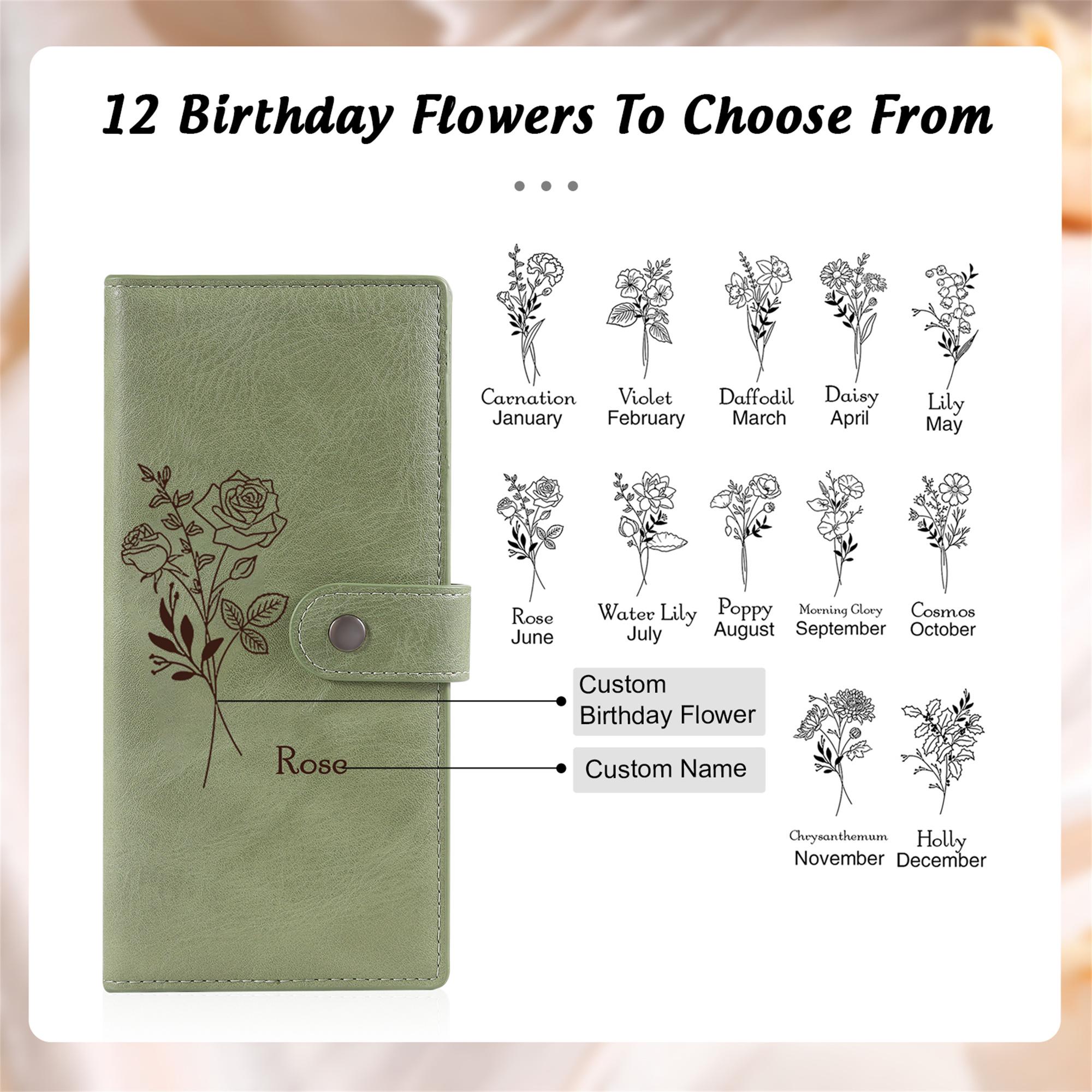 Personalized Women Leather Wallet,Wallet For Women,Custom Birth Flower & Name Wallet,Birthday Gift for Mom,Gifts for Her