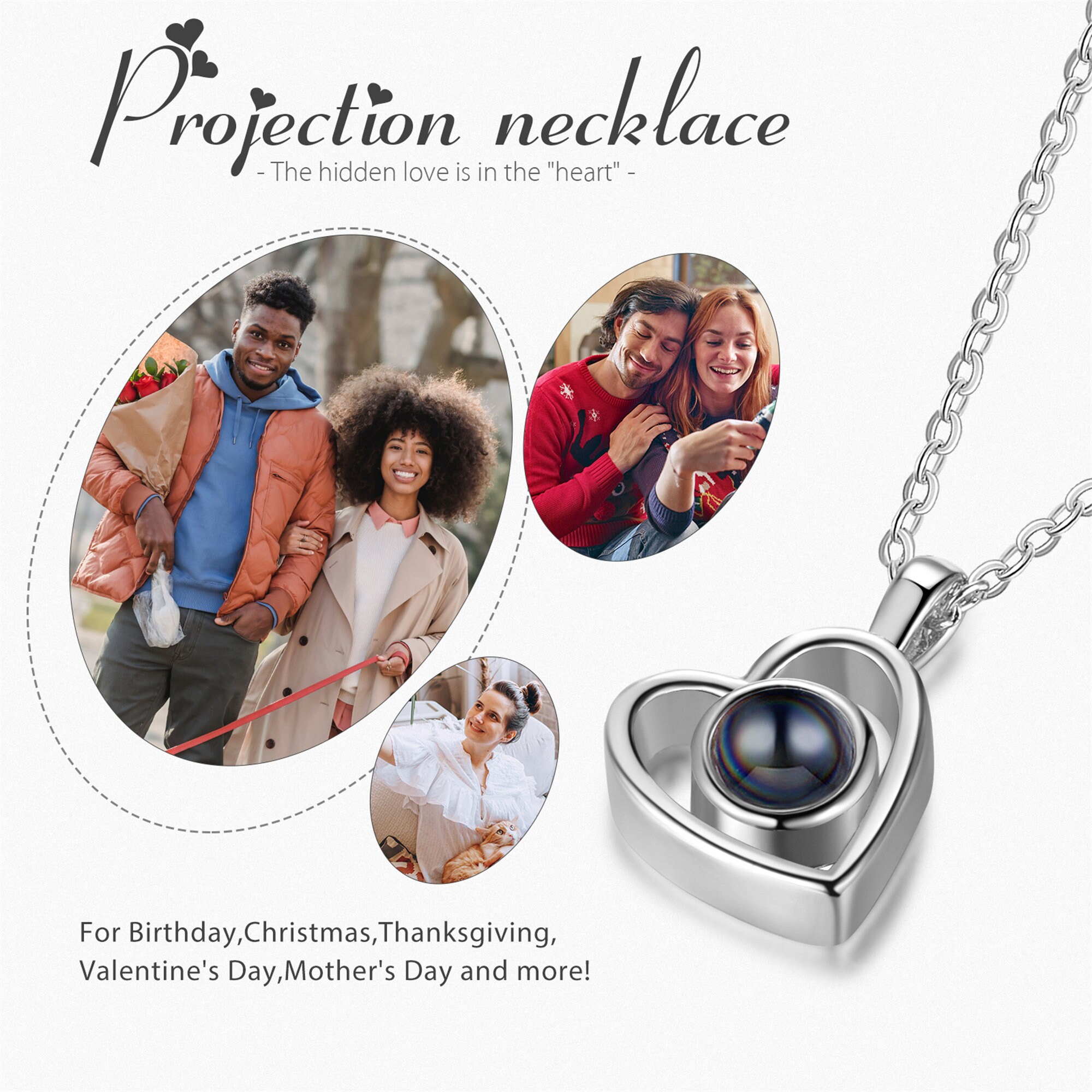 Custom Projection Stone Love Heart Pendant Necklace - Photo Necklace ...