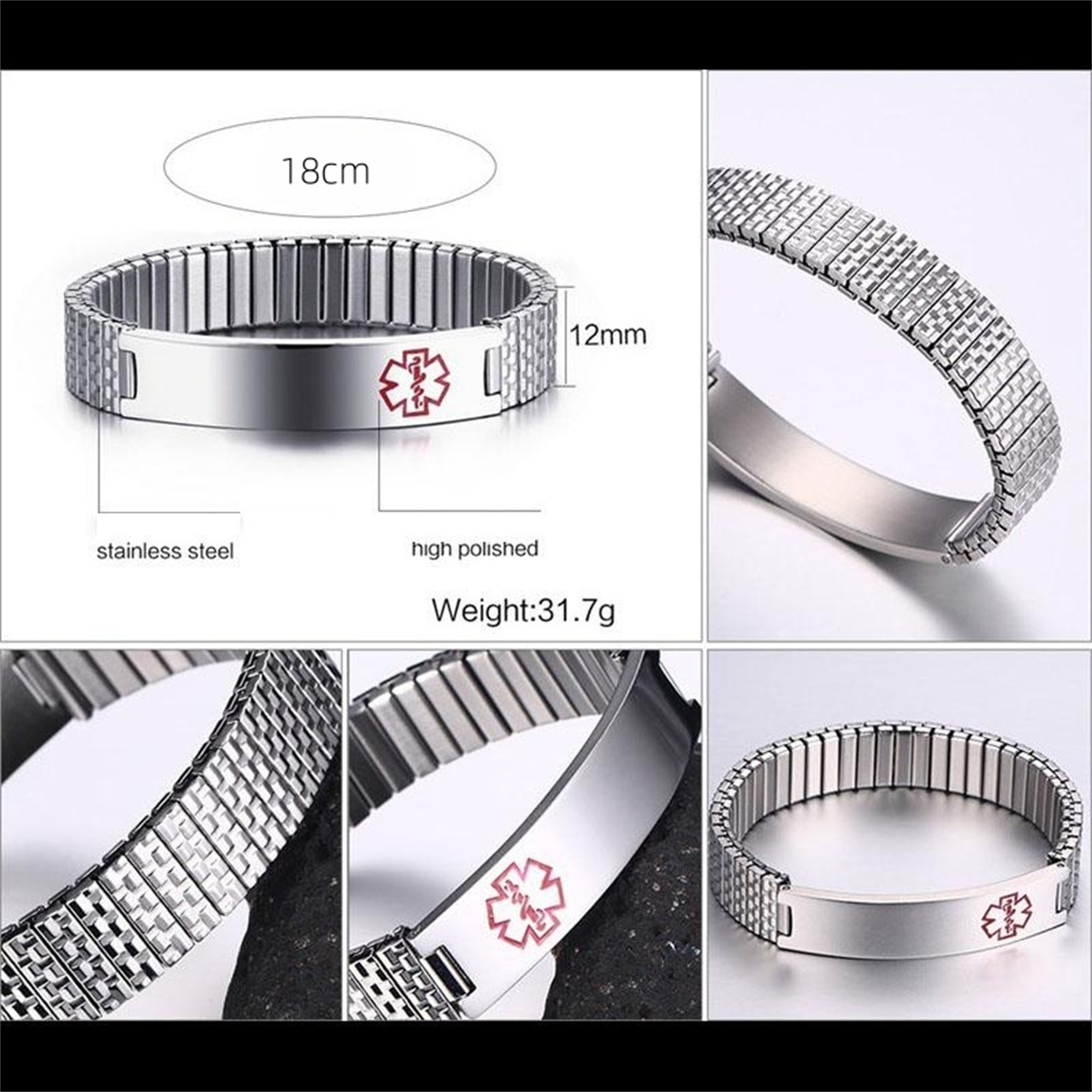 Personalized Medical Alert Bracelet for Men,Including Medical Information and Contact ID,Gift for Epilepsy, Hypertension, Dizziness Patient