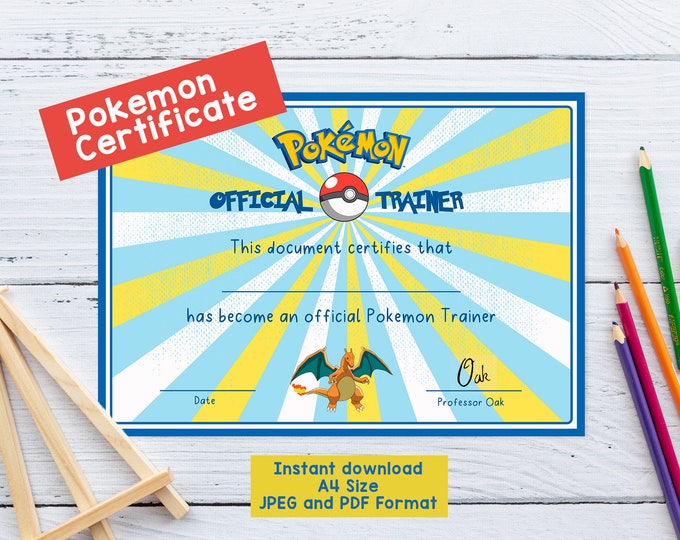 Official Pokemon Trainer Certificate - Etsy