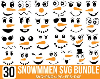 Snowman Face Svg Bundle, Cute Snowman svg, Winter Svg, Christmas Snowman Svg, Christmas svg, Snowman clipart, Files for Cricut, Silhouette,