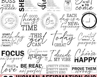 Vrouw bevestiging SVG bundel, inspirerende citaten, She is me Svg, meisje citaten, empowerment van vrouwen, sterke vrouw Svg, positief voor Cricut