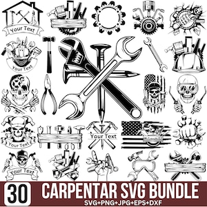 Carpinteiro Svg Bundle, Carpinteiro Png, Construtor Svg, Reparador Svg, Carpinteiro Crânio Svg, Contratante Svg, Ferramentas Svg, Corte Para Cricut, Silhueta