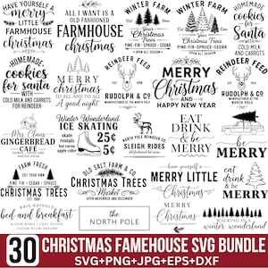 Farmhouse Christmas Sign SVG Bundle: Rustic Holiday Svg, Farm Fresh Svg, Vintage Christmas Svg, Santa Bakery PNG, Cut For Cricut, Silhouette