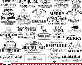 Farmhouse Christmas Sign SVG Bundle: Rustic Holiday Svg, Farm Fresh Svg, Vintage Christmas Svg, Santa Bakery PNG, Cut For Cricut, Silhouette