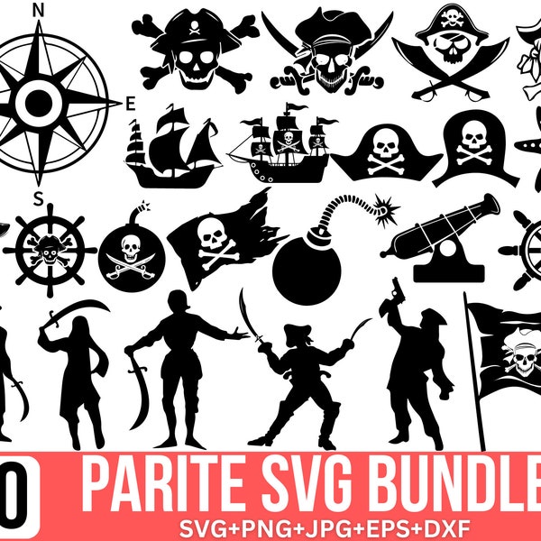 pirate svg bundle, Skull Svg, Pirate Flag Svg, Pirate Ship Svg, Pirate Map Svg, Crossbones Svg, Cut file for Cricut, Silhouette