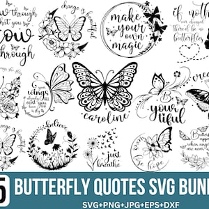 Bundle Svg papillon, Png papillon, Svg citations papillon, essaim de papillons Svg, monarque, mise en page de conception, fichiers papillon pour Cricut