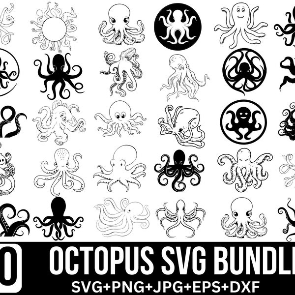 Octopus Svg Bundle, Kraken SVG, Clipart Octopus, Octopus Legs Svg, Frontière tentacule, monstre marin, Octopus Cut Files For Cricut, Silhouette