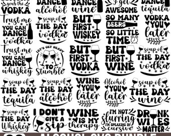 SVG-bundel alcoholcitaten: bier, wijn, whisky - Cricut, silhouet (digitale bestanden)