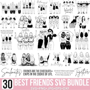 Paquete SVG de mejores amigas, Día de la Amistad, Amigos, Mejores amigas, Mejores amigas, Amistad femenina, Amigos divertidos, Para Cricut, Silhouette
