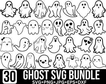 Cute Ghosts SVG Bundle, Ghost SVG, Spooky svg, Halloween Svg, Cute Ghost SVG, Transparent Background, Svg Files for Cricut, Silhouette,