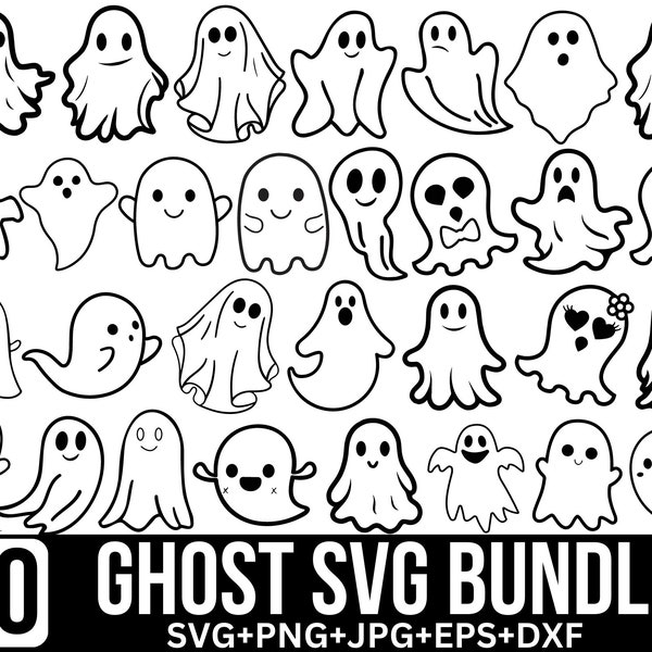 Cute Ghosts SVG Bundle, Ghost SVG, Spooky svg, Halloween Svg, Cute Ghost SVG, Transparent Background, Svg Files for Cricut, Silhouette,