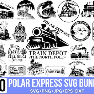 Paquete SVG del Expreso Polar, Tren SVG, Polo Norte SVG, Boleto del Expreso Polar, Believe SVG, Letrero de vacaciones SVG, Correo SVG, Para Cricut, Silhouette