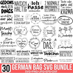 ドイツのバッグ SVG バンドル、ドイツのことわざ SVG、ポケットのことわざ SVG、ジュートバッグのプロット SVG、ことわざ SVG、バッグのプロット SVG、Tasche SVG、Cricut 用