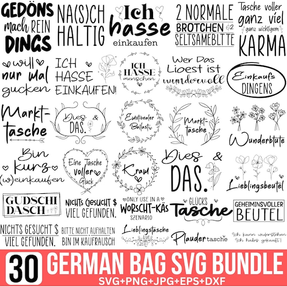German Bag Svg Bundle, German Saying Svg, Pocket sayings svg, Jute bag plotting Svg, Sprüche svg, Bag Plotting Svg, Tasche Svg, For Cricut