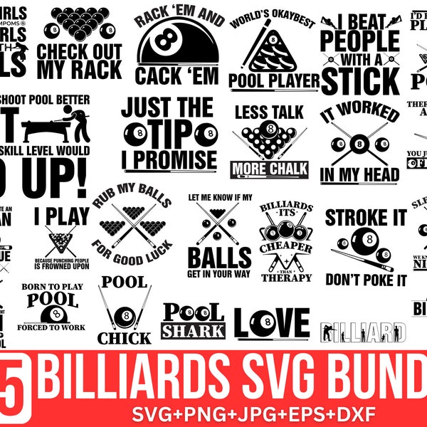 Billiards svg bundle, Billiards Logo Svg, Billiard PNG, Snooker Clipart, Pool Game Vector, Snooker Svg, cut file for cricut, Silhouette