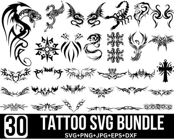 Tribal Tattoo SVG Bundle: Rose Svg, Skull Svg, Botanical Designs, Tattoo Design, Tattoo Flash Svg, Botanical Svg, for Cricut, Digital Files