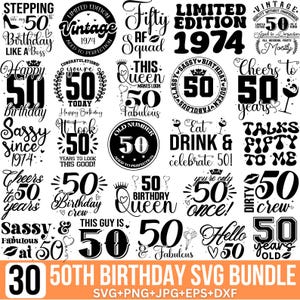 50e verjaardag SVG bundel, vintage 1975 verjaardag SVG, 50 and Fabulous SVG, verjaardag koningin SVG, 1974 SVG, geboren in 1974 vintage SVG, voor de Cricut