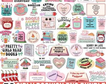 Bookish Girlie PNG Bundle, Bookish Quotes Sayings, Trendy PNG, Cute Bookish Stickers, Pink Book Lover Quotes, Book Nerd Sublimation, Cricut