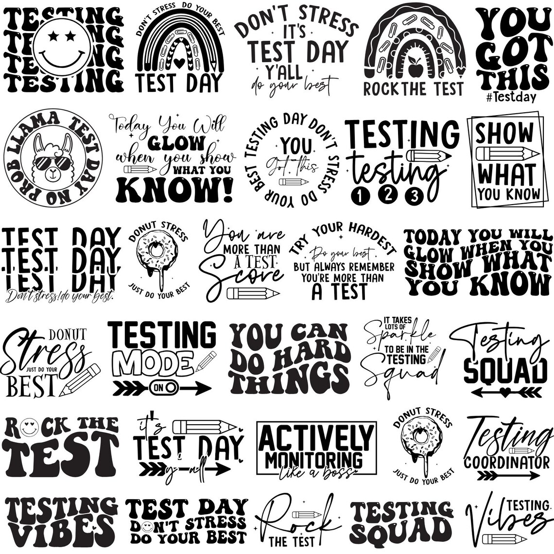 Las Testing Svg Testing SVG Bundle: Teacher Quotes, Funny Test Day Designs, Test Day ...