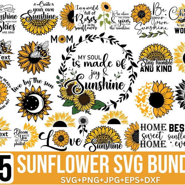 Sunflower svg Bundle, Floral Svg, Floral Clipart, Sunflower Monogram, Summer svg, Sunflower Quotes svg, Cut file for Cricut,Silhouette