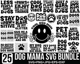 Dog Mom SVG Bundle, Retro Groovy Designs  Dog Mama Svg, Dog Quotes SVG, Dog Lover Svg, Dog Wavy Svg, Cut Files for Cricut, (Digital Files)