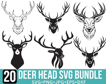Deer Head SVG Bundle: Hunting Silhouette Clipart (Cut Files)
