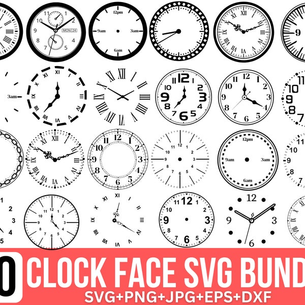 Clock Face svg Bundle, Clock svg, Clock Numbers Svg, Roman Numeral Clock, Wall Clock Vector, Clock Face Clipart, Cut file for Cricut, Silhou