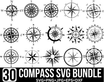 Bundle Svg boussole, Svg boussole, boussole nautique, boussole vintage, clipart boussole, boussole couper des fichiers, couper des fichiers pour Cricut, Silhouette