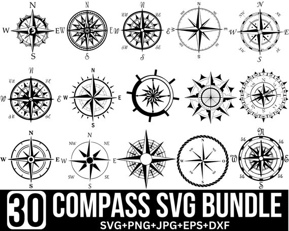 Compass Svg Bundle, Compass Svg, Nautical Compass, Vintage Compass, Compass Clipart, compass cut files, Cut Files For Cricut, Silhouette