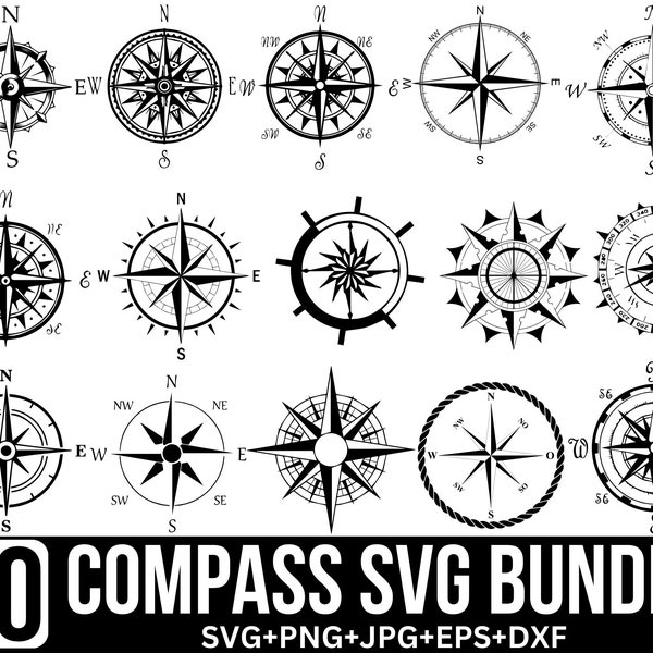 Compass Svg Bundle, Compass Svg, Nautical Compass, Vintage Compass, Compass Clipart, compass cut files, Cut Files For Cricut, Silhouette