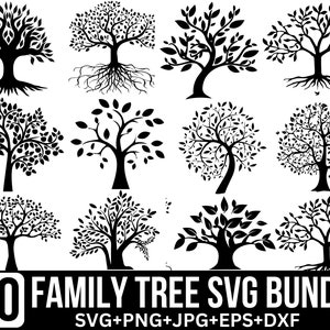 Pacchetto Svg albero genealogico, Albero della vita Svg, Monogramma albero Svg, Albero Svg, Clipart albero genealogico, Ramo albero genealogico Svg, Per Cricut, Silhouette