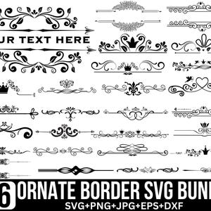 Bundle Svg bordures ornées, Svg s'épanouit, Svg floral ligne, éléments décoratifs Svg, Svg tourbillon, Svg mariage, Svg de bordure coeur, pour Cricut