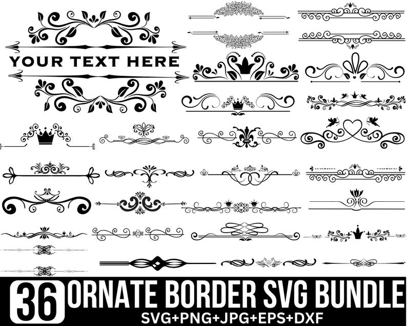 Script Border Svg Ornate Borders SVG Bundle: Floral Flourishes, Decorative Elements ...