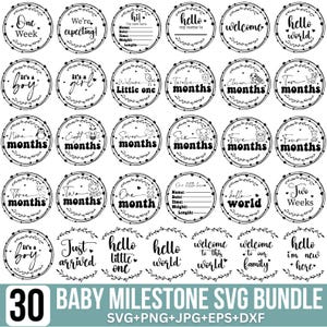 Niedliches Baby-Meilenstein-runden-Svg-Bundle, 1-12 Monate Baby-Meilenstein-Svg, niedliche Tiere-Svg, Hallo Welt-Svg, Schnittdateien für Cricut, Silhouette