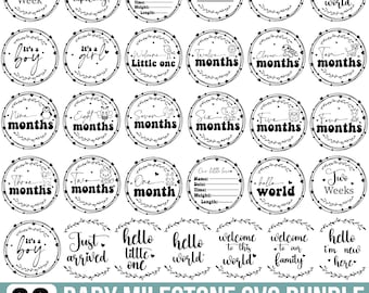 BabyMmilestone Card Svg Bundle, 1-12 Month Baby milestone Svg, Cute Animals Svg, Hello World Svg,  Monthly Milestone Baby Stats, For Cricut