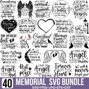 メモリアル SVG バンドル、メモリアル エンジェル ウィング、メモリアル クオート SVG、同情 SVG、愛をこめて SVG、死別 SVG、Cricut 用、シルエット