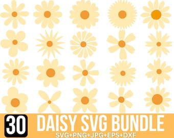 Daisy SVG-bundel, Daisy Flower Svg, Floral SVG, vector gesneden bestand, lente zomer Svg, Retro bloemvormen svg, bloem Svg-bestanden voor de cricut