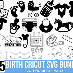 Pacchetto Svg per neonati, Svg per baby shower, Svg per impronte, Svg per statistiche di nascita, Svg per neonati, Svg per benvenuto, Annuncio di nascita per Cricut, Silhouette